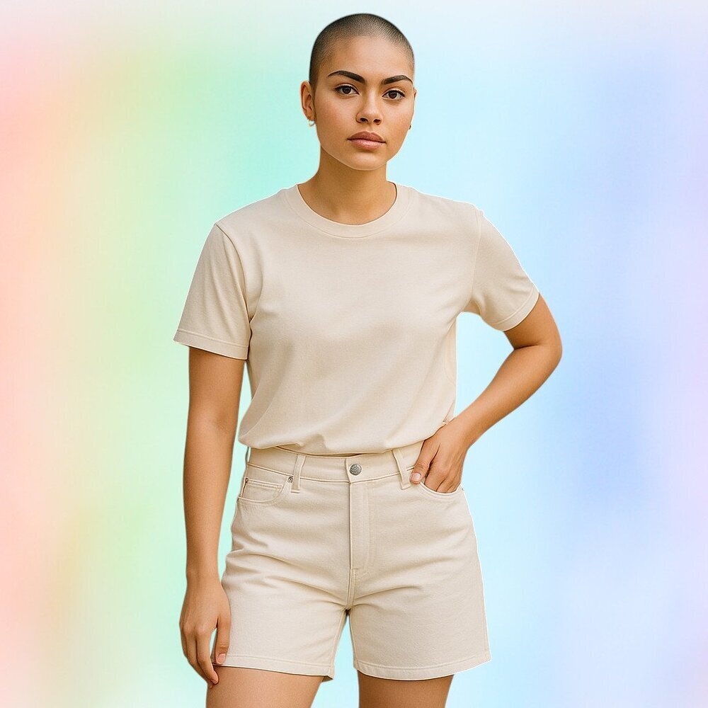 NEW VENEZIA SZ 16 White Stretch Twill High-rise Bermuda Shorts